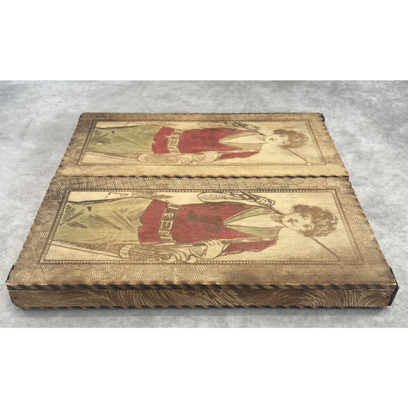 Vintage 1930s Platt-Maschek Lady Golfer Themed Wood Pyrography Handkerchief Box - Picture 10 of 12